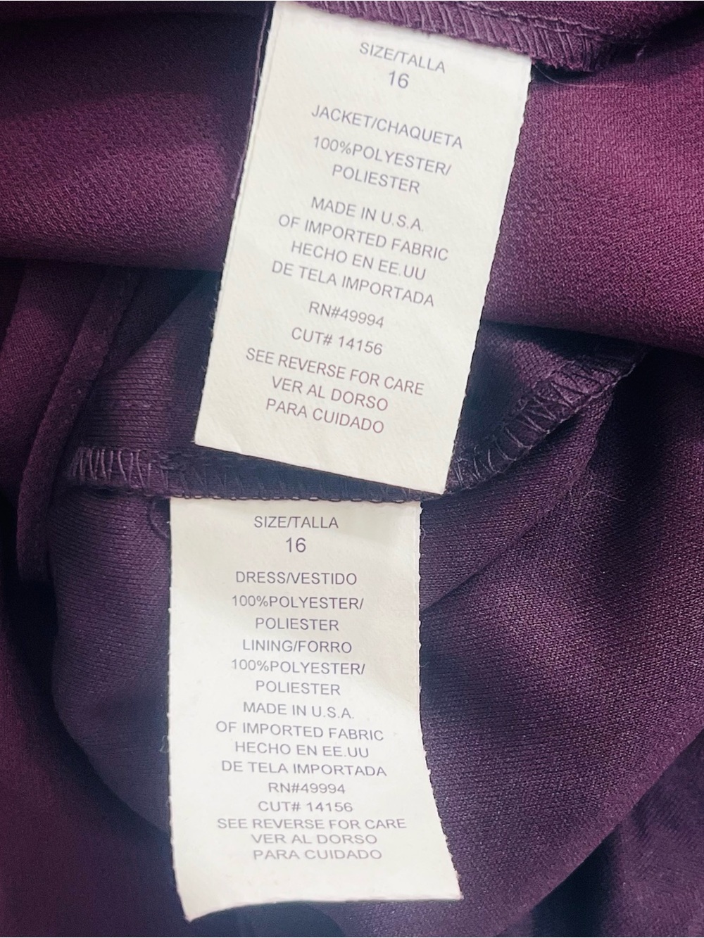 R&M Richards 2 Pc Maxi Eggplant Dress Set Made In USA Sheer NEW Size 16 Chiffon - Picture 13 of 13
